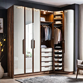 Trueliving 4 Door Corner wardrobe Laminated Finish & PU Finish with Drawers (6Ft *2Ft *9Ft -1828.8MM X 609MM X 2743.2MM)